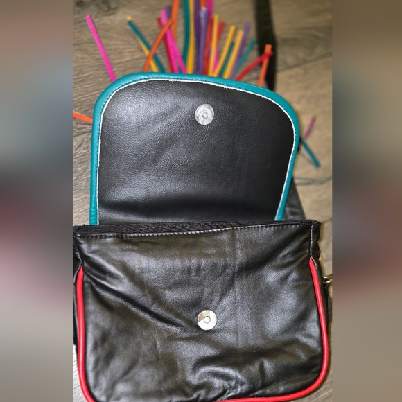 Leather Vintage Noble Crossbody Multicolor Fringe USA Festival Bag 80s Cochella - Picture 6 of 10
